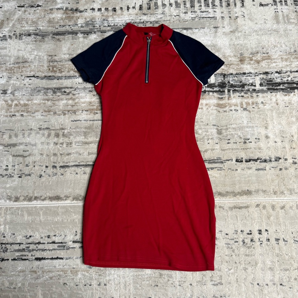 Red and blue bodycon dress